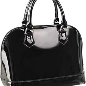 Patent Leather Dome Satchel – Shiny Zip Shoulder Bag